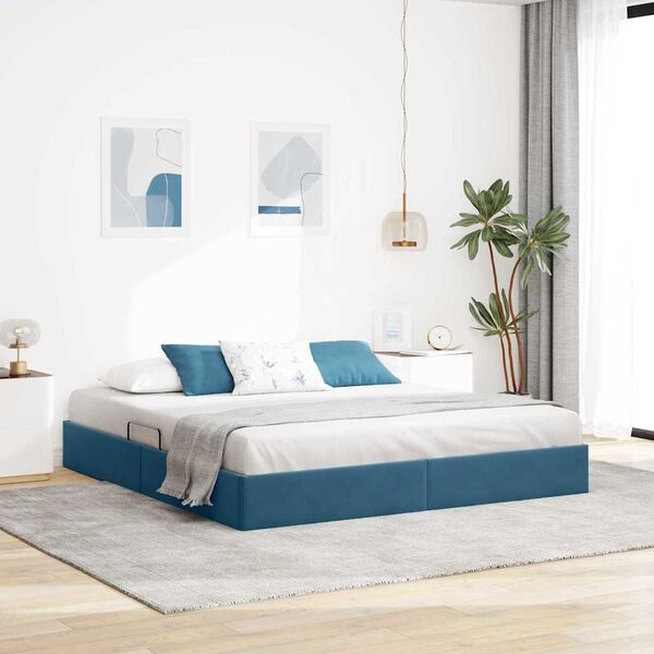 vidaXL Cama con almacenamiento Azul Oscuro 160 x 200 cm Terciopelo