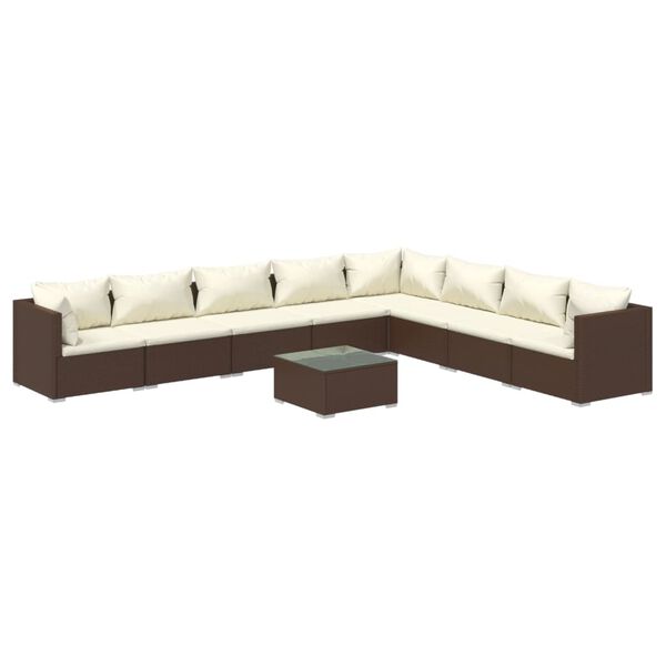 vidaXL Set muebles de jardín 9 pzas y cojines ratán sintético marrón