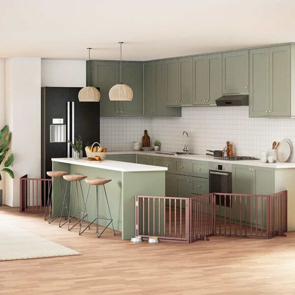 vidaXL Puerta de perros plegable 10 paneles madera &aacute;lamo marr&oacute;n 800 cm