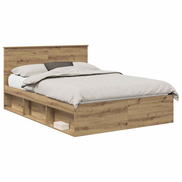 vidaXL Estructura de cama con cabecera Roble Artesanal 160 x 200 cm