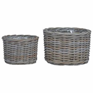 vidaXL Cesta para Plantas con almacenamiento 2 pcs Gris Rat&aacute;n Kubu