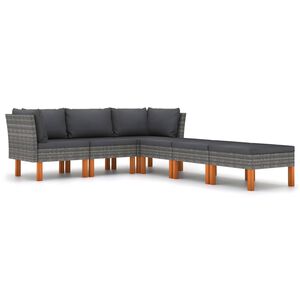 vidaXL Set de muebles de jard&iacute;n 6 pzas y cojines rat&aacute;n sint&eacute;tico gris