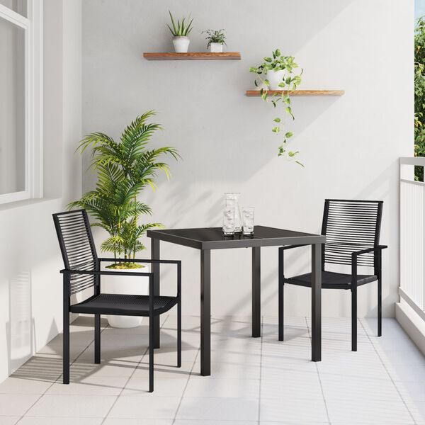 vidaXL Conjunto de Comedor de Jardín 3 pcs Negro Ratana de PVC