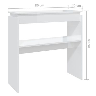 vidaXL Mesa consola madera contrachapada blanco brillante 80x30x80 cm