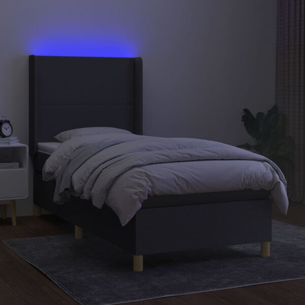 vidaXL Cama box spring colch&oacute;n y luces LED tela gris oscuro 80x200 cm