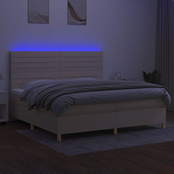 vidaXL Cama box spring colch&oacute;n y luces LED tela crema 200x200 cm