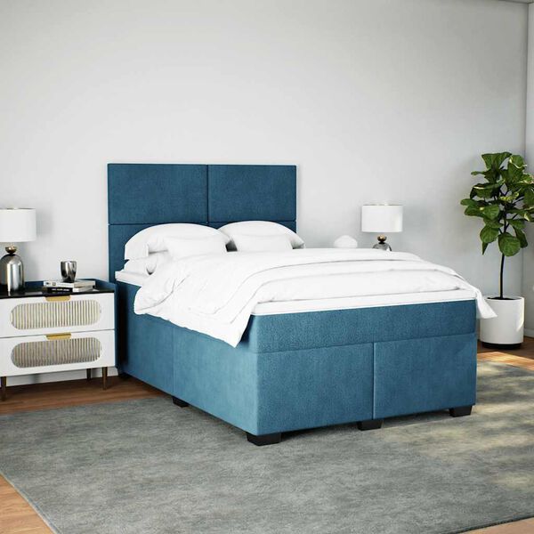 vidaXL Cama box spring con colch&oacute;n terciopelo azul 140x190 cm
