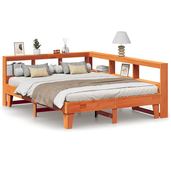 vidaXL Cama con estanter&iacute;a sin colch&oacute;n madera maciza marr&oacute;n 150x200 cm