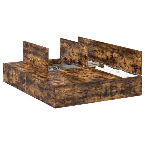 vidaXL Cama con almacenamiento Roble ahumado 140 x 200 cm