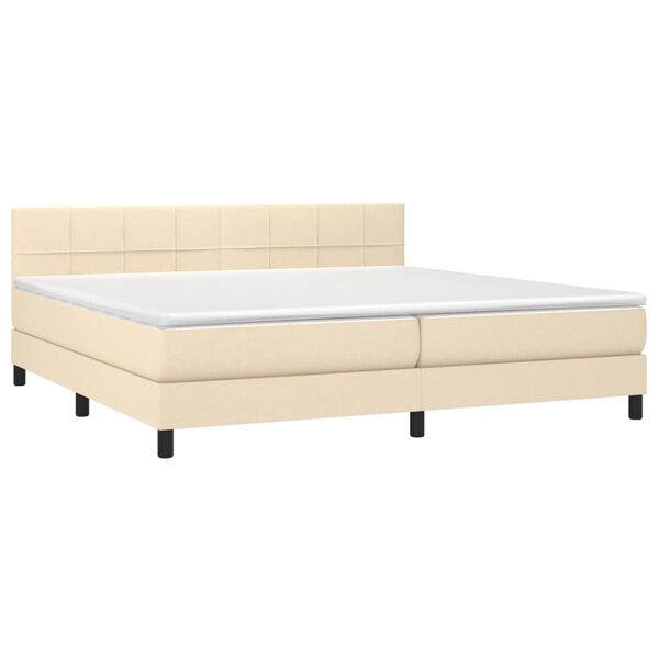 vidaXL Cama box spring colch&oacute;n y luces LED tela crema 200x200 cm