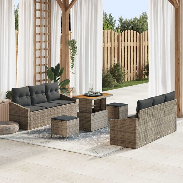 vidaXL Conjunto de sof&aacute; de jard&iacute;n con coj&iacute;n 9 pcs Gris 90 x 55 x 71 cm