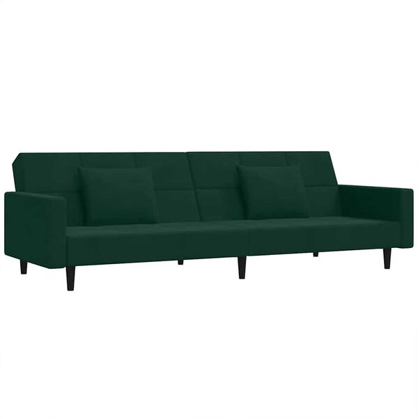 vidaXL Sof&aacute; cama de 2 plazas con dos almohadas terciopelo verde oscuro