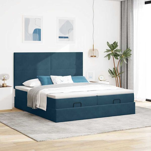 vidaXL Estructura de cama otomana colchones terciopelo azul oscuro