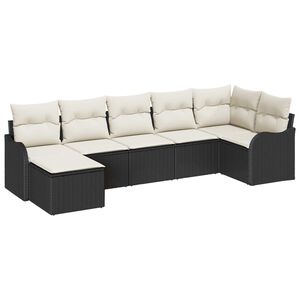 vidaXL Conjunto de sof&aacute; de jard&iacute;n 7 pcs Negro y blanco Polirat&aacute;n