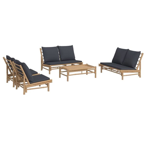 vidaXL Set de muebles de jard&iacute;n 5 piezas bamb&uacute; con cojines gris oscuro