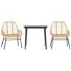 vidaXL Juego de comedor jard&iacute;n 3 piezas rat&aacute;n sint&eacute;tico vidrio marr&oacute;n