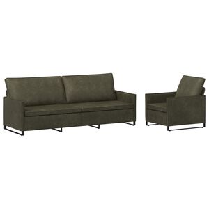 vidaXL Juego de Sof&aacute; 2 pcs Verde militar Tela de ante sint&eacute;tico