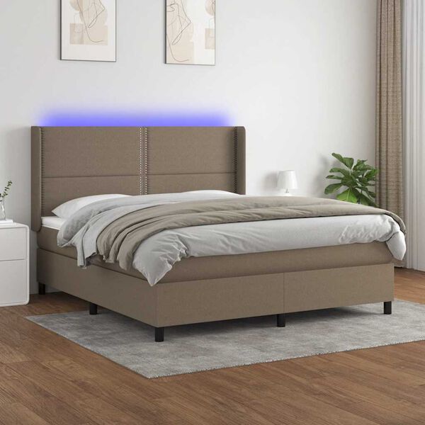 vidaXL Cama box spring colch&oacute;n y luces LED tela gris taupe 180x200 cm