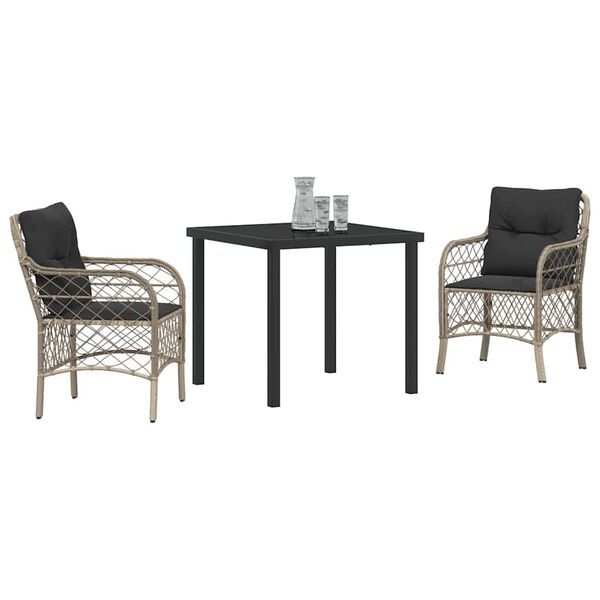 vidaXL Conjunto de Comedor de Jard&iacute;n 3 pcs Gris Claro rat&aacute;n sint&eacute;tico