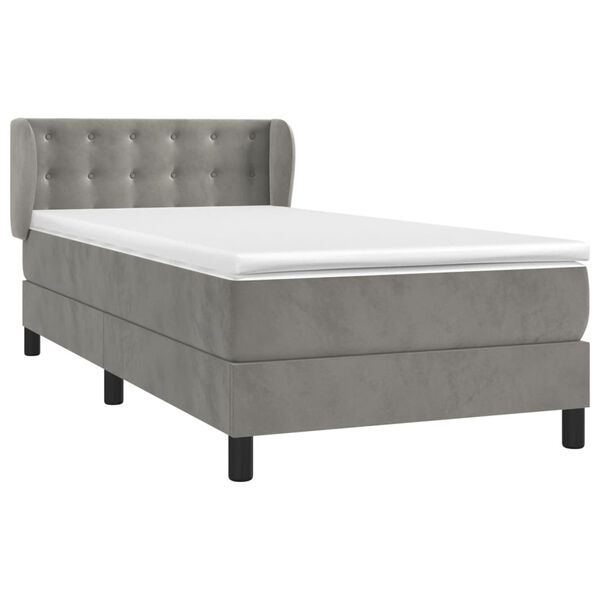 vidaXL Cama box spring con colch&oacute;n terciopelo gris claro 90x190 cm