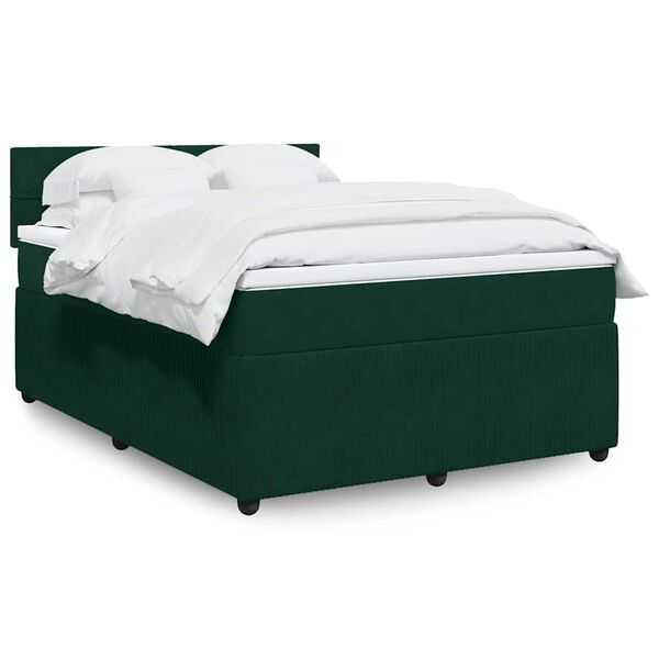 vidaXL Cama box spring con colch&oacute;n terciopelo verde oscuro 160x200 cm