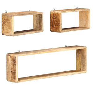 vidaXL Juego de estantes cubo de pared 3 piezas madera maciza de mango