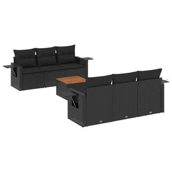vidaXL Set de comedor de jard&iacute;n 7 pzas y cojines rat&aacute;n sint&eacute;tico negro
