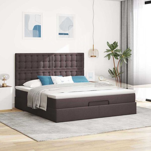 vidaXL Estructura cama otomana colch&oacute;n tela marr&oacute;n oscuro 160x200 cm