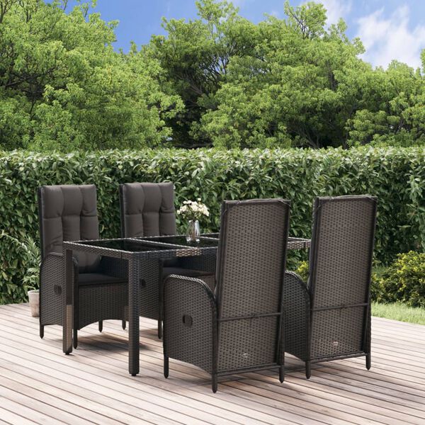 vidaXL Set de muebles jard&iacute;n 5 pzas con cojines rat&aacute;n sint&eacute;tico negro