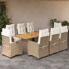 vidaXL Set comedor de jard&iacute;n 9 pzas con cojines rat&aacute;n sint&eacute;tico beige