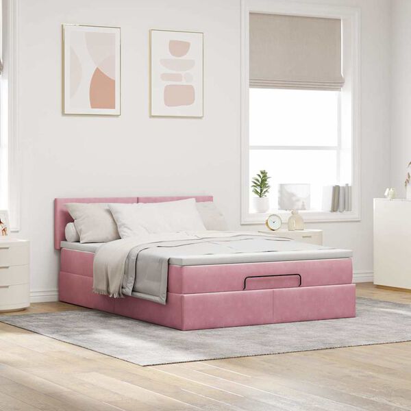 vidaXL Estructura cama otomana con colch&oacute;n terciopelo rosa 140x190 cm