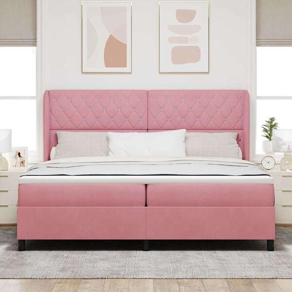 vidaXL Cama tipo Box Spring con colch&oacute;n Rosa 200 x 200 cm Poli&eacute;ster