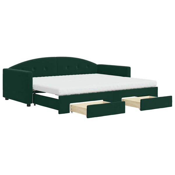 vidaXL Sofá cama nido con cajones terciopelo verde oscuro 90x200 cm