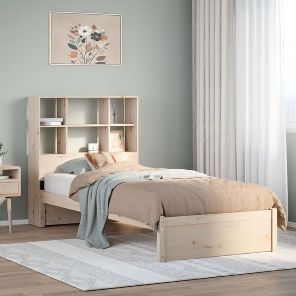 vidaXL Cama con estanter&iacute;a sin colch&oacute;n madera maciza de pino 90x200 cm