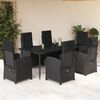 vidaXL Set de comedor de jard&iacute;n 7 pzas y cojines rat&aacute;n sint&eacute;tico negro