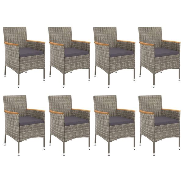 vidaXL Set comedor jard&iacute;n 9 pzas y cojines rat&aacute;n sint&eacute;tico gris