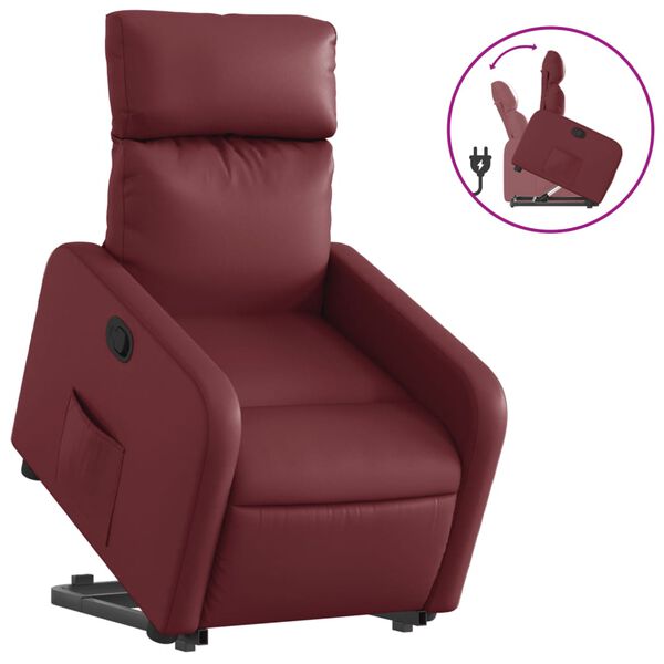 vidaXL Sill&oacute;n reclinable elevable cuero artificial rojo tinto