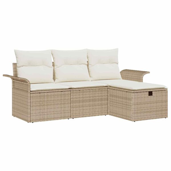 vidaXL Conjunto de sof&aacute; de jard&iacute;n 4 pcs Beige y Crema rat&aacute;n sint&eacute;tico