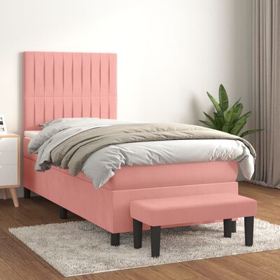 vidaXL Cama box spring con colchón terciopelo rosa 90x200 cm