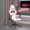 vidaXL Silla gaming masaje y reposapiés cuero sintético blanco y rosa