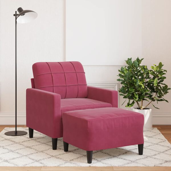 vidaXL Sill&oacute;n con taburete terciopelo rojo tinto 60 cm
