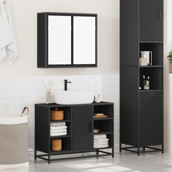 vidaXL Juego de muebles de baño 2 pzas madera contrachapada negro
