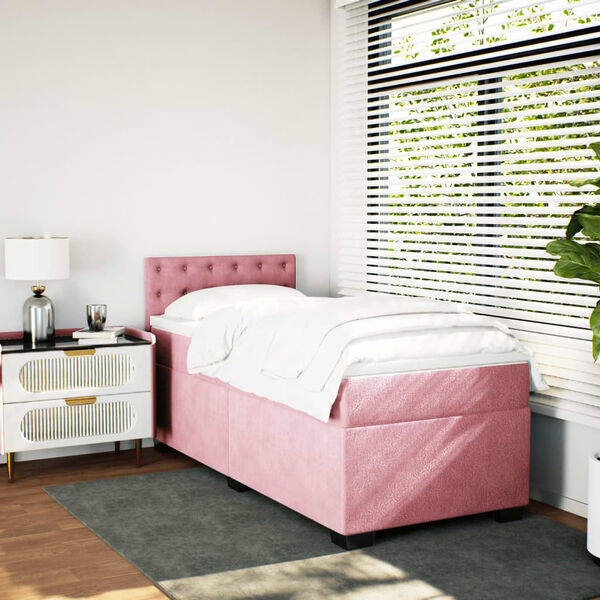vidaXL Cama box spring con colch&oacute;n terciopelo rosa 100x200 cm