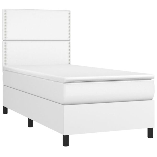 vidaXL Cama box spring colch&oacute;n y LED cuero sint&eacute;tico blanco 100x200 cm