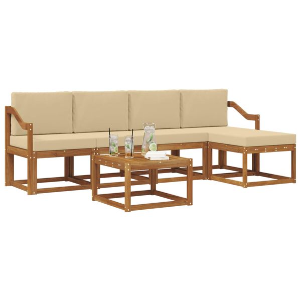 vidaXL Conjunto de sof&aacute;s de exterior con coj&iacute;n 6 pcs Natural y Beige