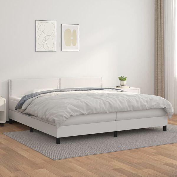 vidaXL Cama box spring con colch&oacute;n cuero sint&eacute;tico blanco 200x200 cm