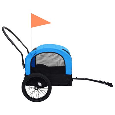 vidaXL Remolque de bicicleta para mascotas cochecito 2 en 1 azul negro