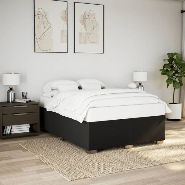 vidaXL Cama box spring con colch&oacute;n tela negro 140x190 cm