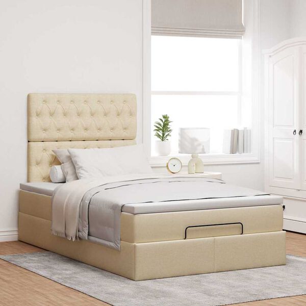 vidaXL Estructura de cama otomana con colch&oacute;n tela crema 120x200 cm