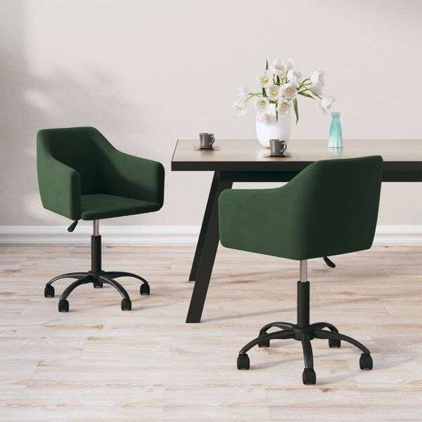 vidaXL Sillas de comedor giratorias 2 unidades terciopelo verde oscuro